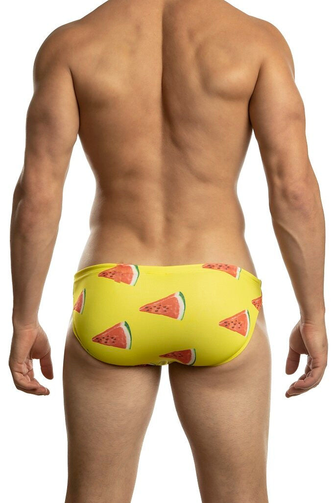 Man standing wearing a pair of Jack Adams Watermelon Swimsuit (back view) on a white background.