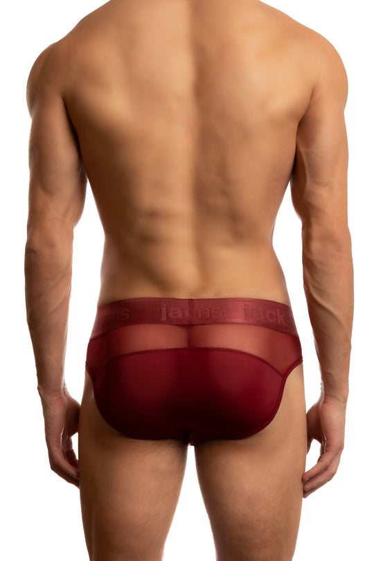 Jack Adams Monochrome Mesh Brief in tibetan red (back view) - men&