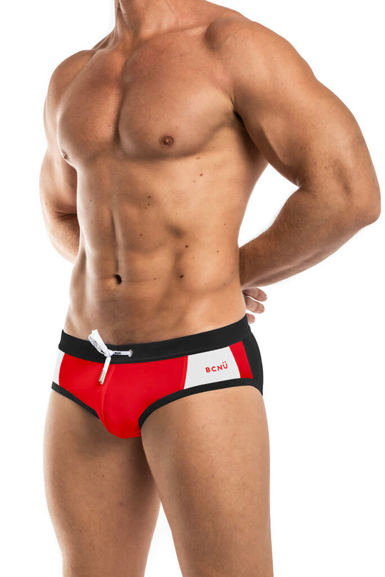 BCNU XLR8 Swim Brief in red by Jack Adams. men&