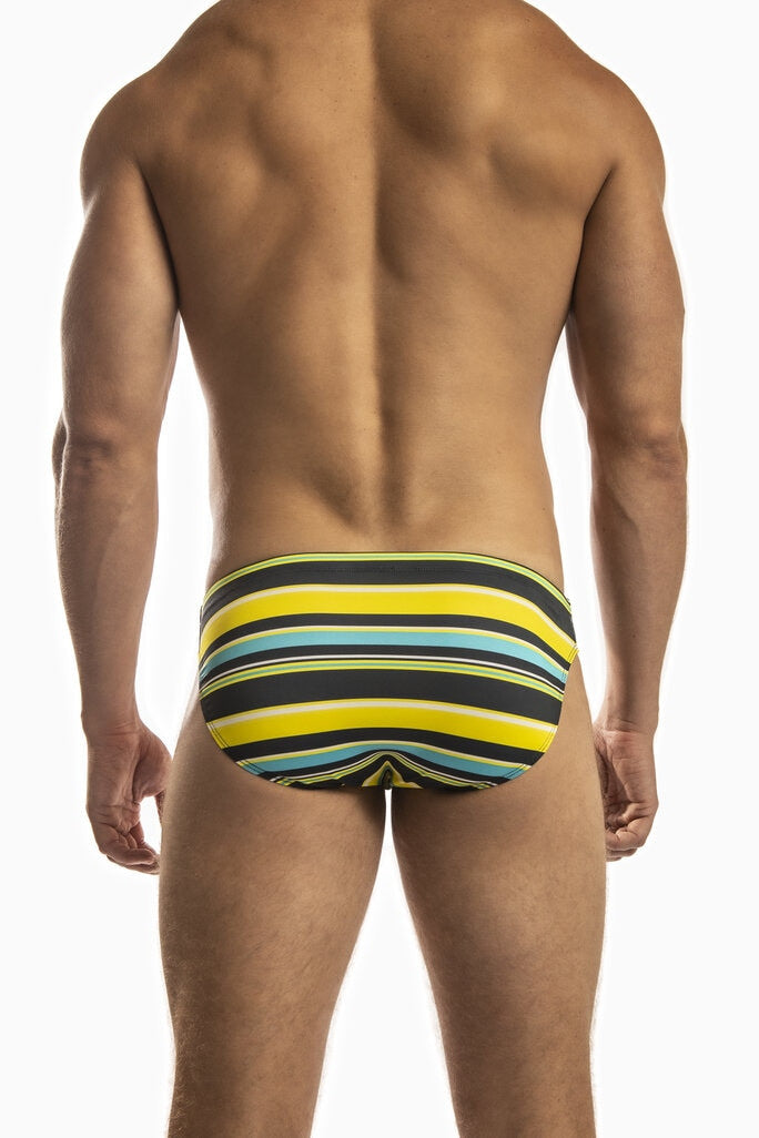 Jack Adams Multi Stripe Low Rise 1" Swimsuit in yellow/black - men&
